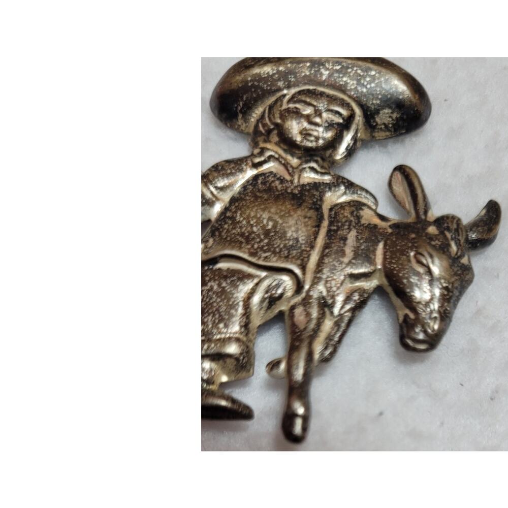 VINTAGE 1940s MEXICAN STERLING 925 BOY SOMBRERO HAT BURRO DONKEY BROOCH PIN - Picture 6 of 9